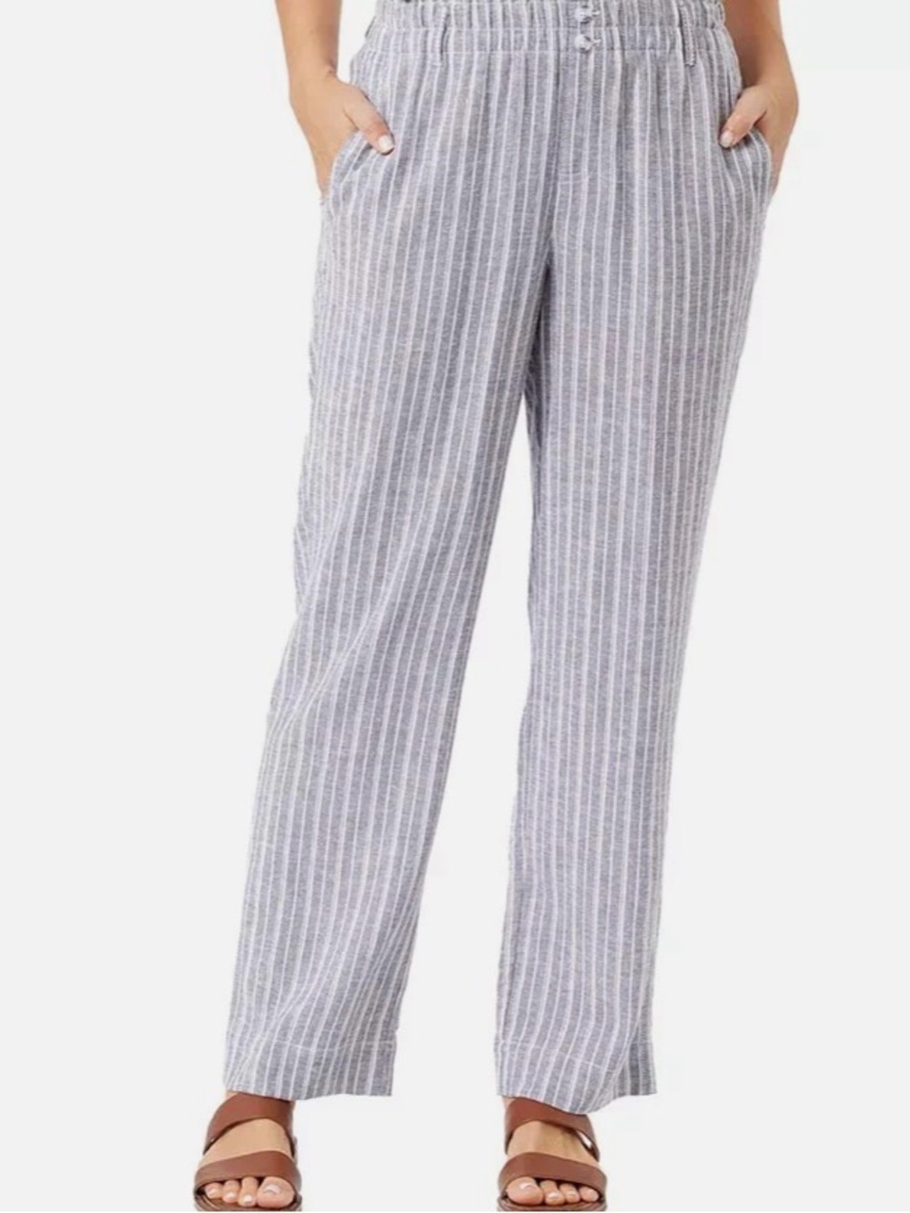 BRIGGS pull on linen blend. Relaxed fit. Trousers. Pockets. Elastic waist. Sz. L